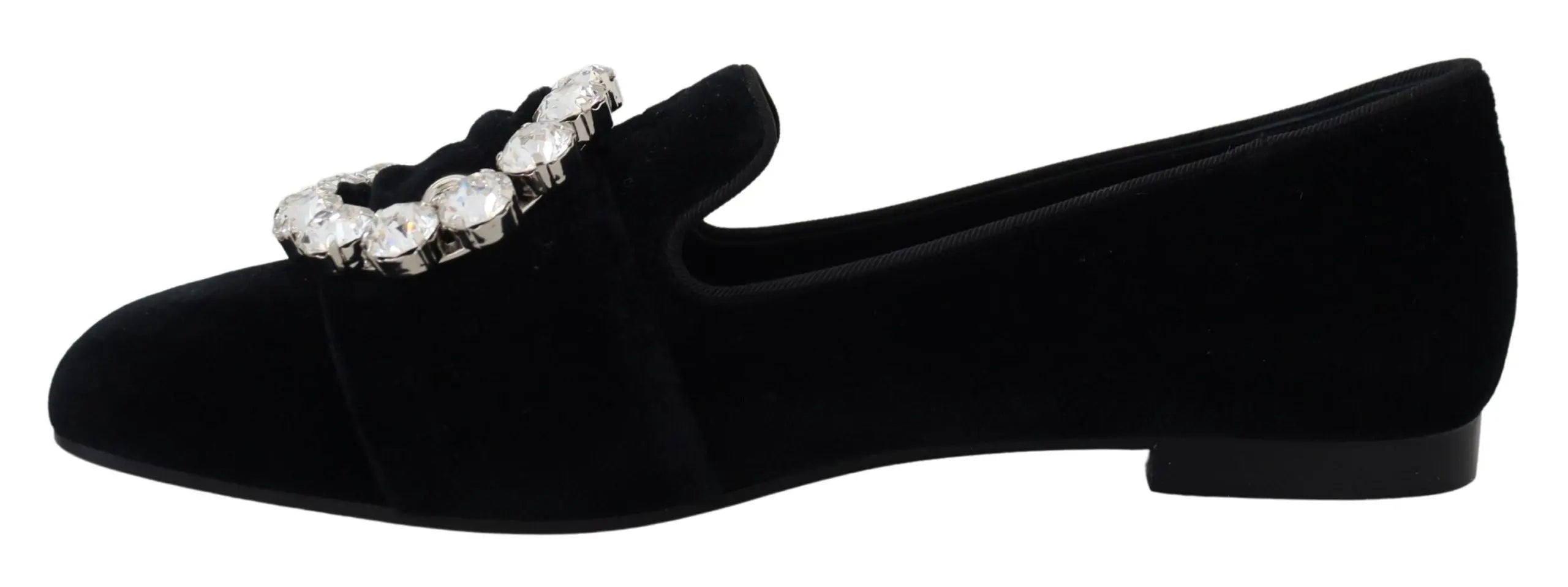 Dolce & Gabbana Black Velvet Crystals Loafers Flats Shoes Dolce & Gabbana