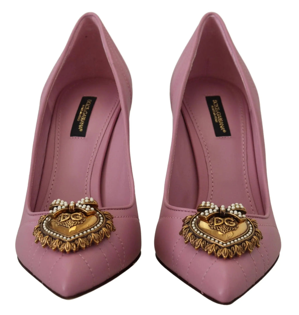 Dolce & Gabbana Pink Leather Heart DEVOTION Heels Pumps Shoes Dolce & Gabbana