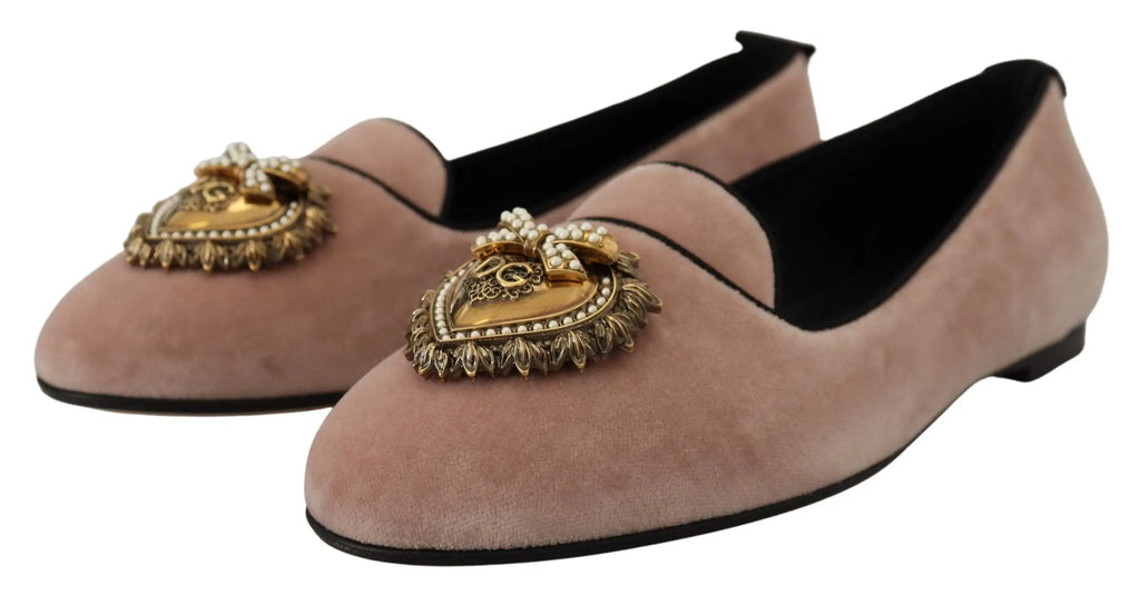 Dolce & Gabbana Pink Velvet Slip Ons Loafers Flats Shoes Dolce & Gabbana