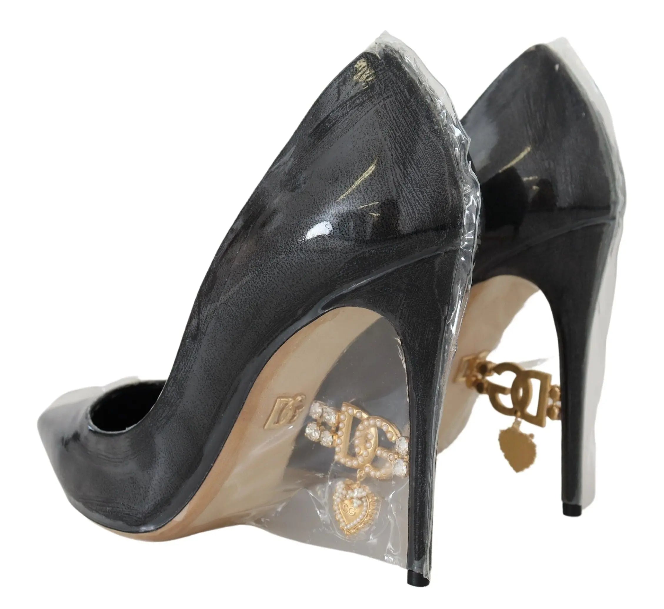 Dolce & Gabbana Black Leather Heels Pumps Plastic Wrapped Shoes Dolce & Gabbana