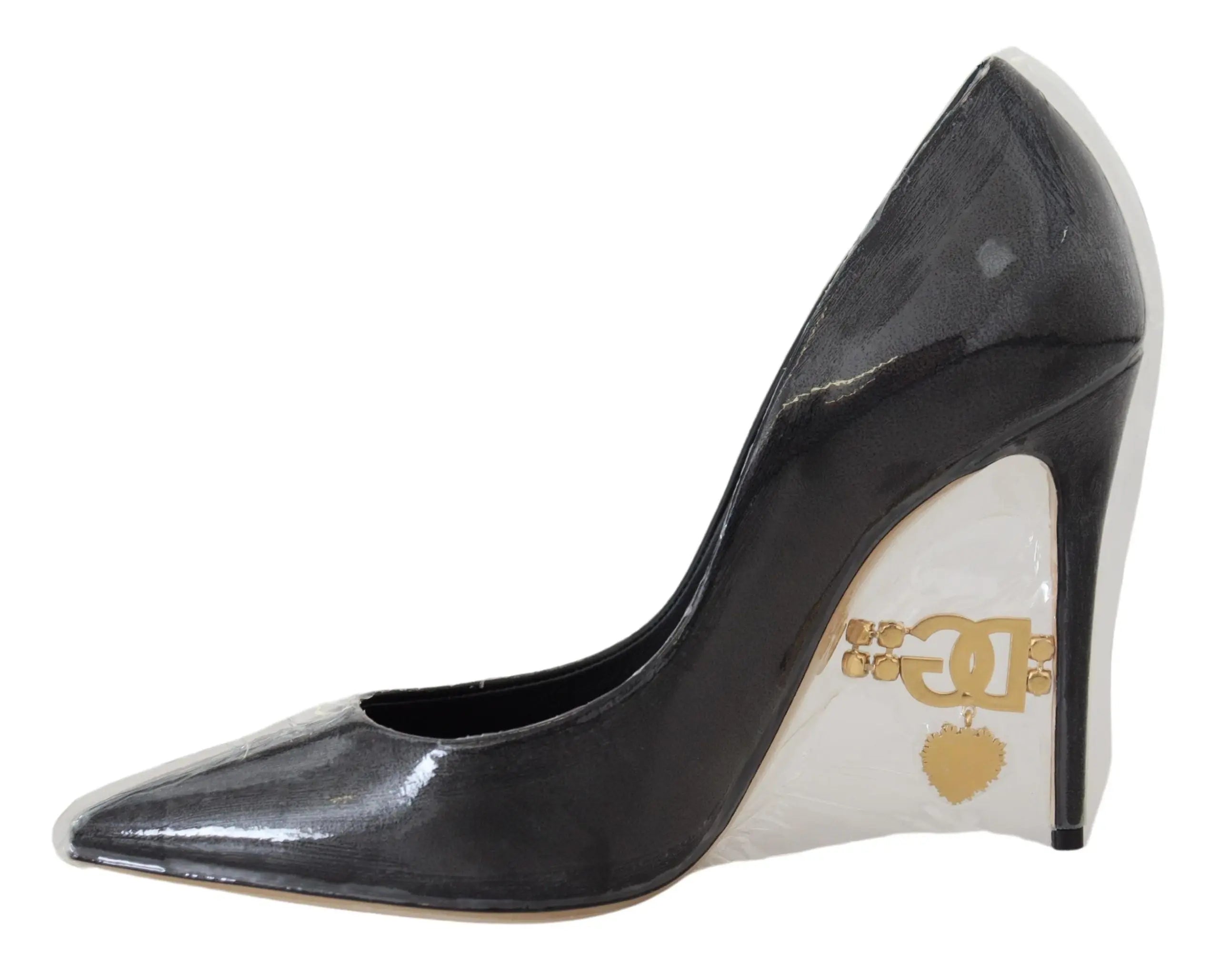 Dolce & Gabbana Black Leather Heels Pumps Plastic Wrapped Shoes Dolce & Gabbana