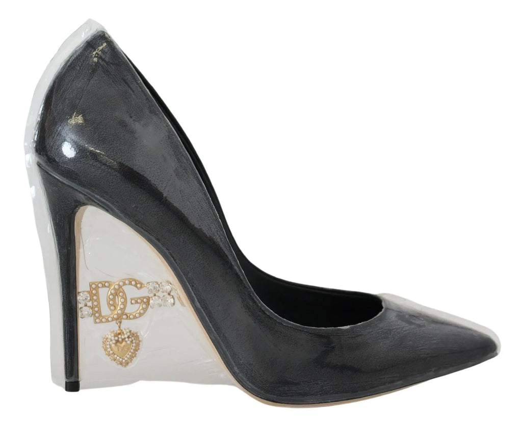 Dolce & Gabbana Black Leather Heels Pumps Plastic Wrapped Shoes Dolce & Gabbana