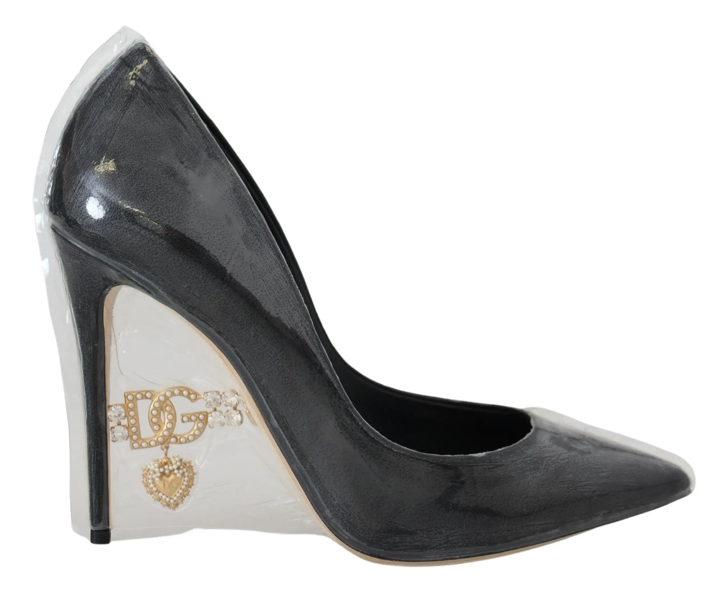 Dolce & Gabbana Black Leather Heels Pumps Plastic Wrapped Shoes Dolce & Gabbana