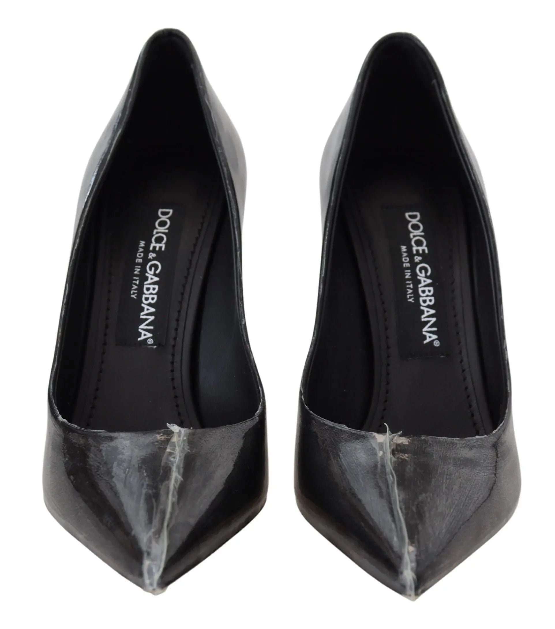 Dolce & Gabbana Black Leather Heels Pumps Plastic Wrapped Shoes Dolce & Gabbana
