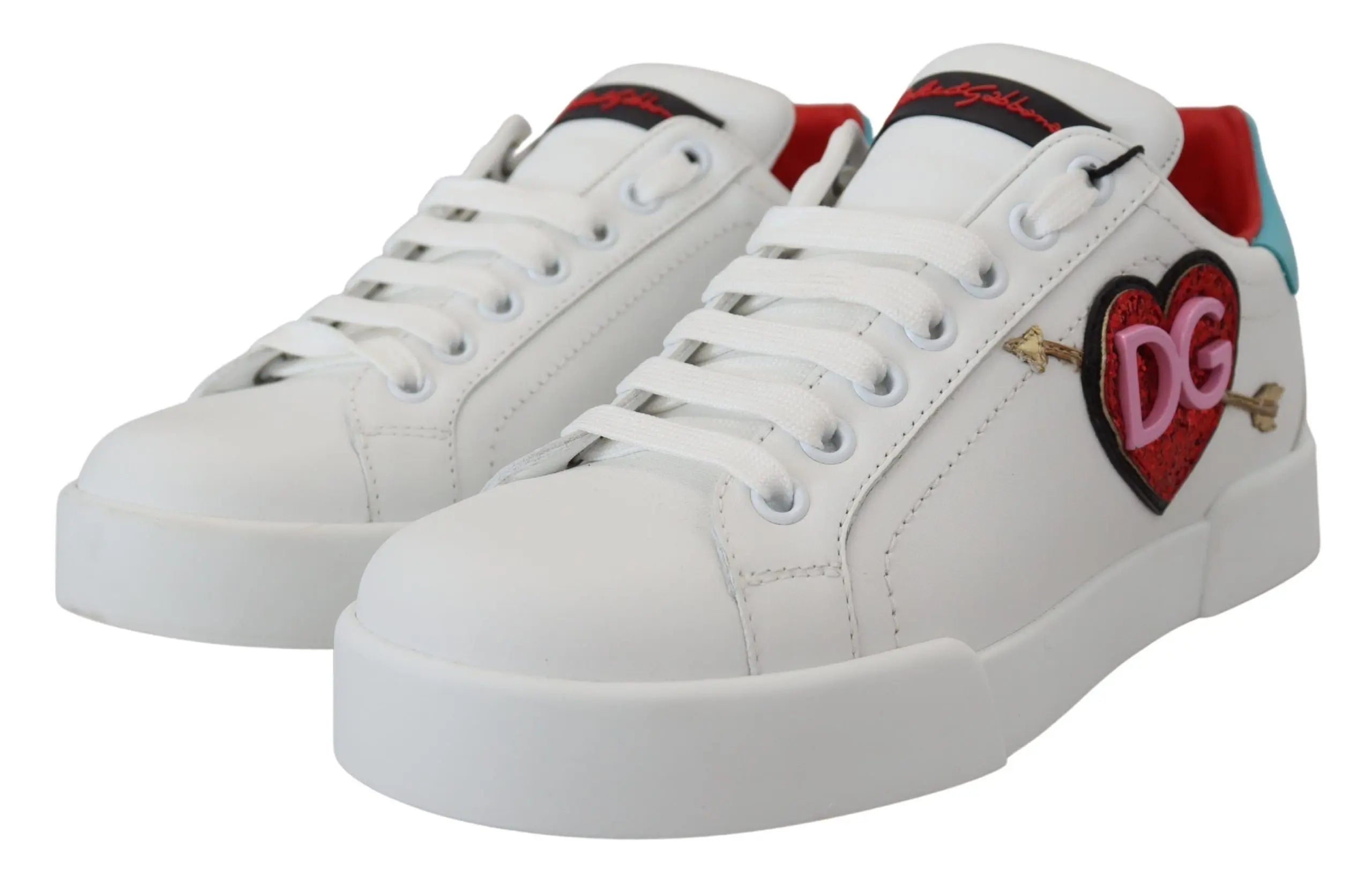 Dolce & Gabbana White Leather Sneaker Portofino Logo Heart Shoes Dolce & Gabbana