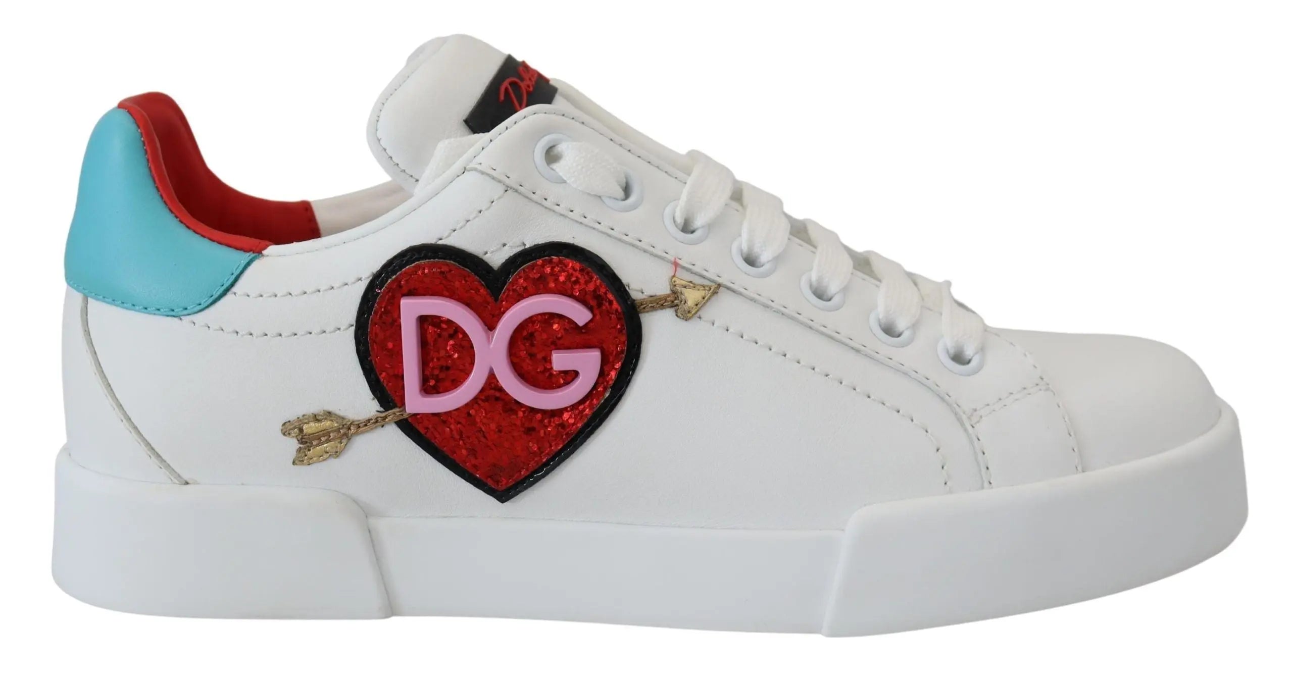 Dolce & Gabbana White Leather Sneaker Portofino Logo Heart Shoes Dolce & Gabbana