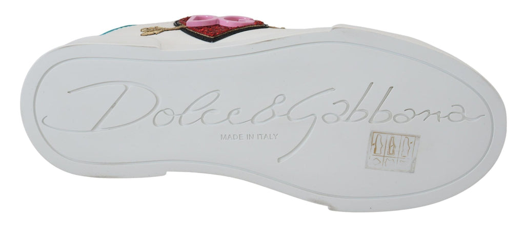 Dolce & Gabbana White Leather Sneaker Portofino Logo Heart Shoes Dolce & Gabbana