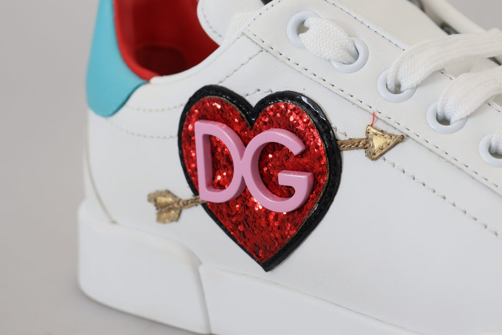 Dolce & Gabbana White Leather Sneaker Portofino Logo Heart Shoes Dolce & Gabbana