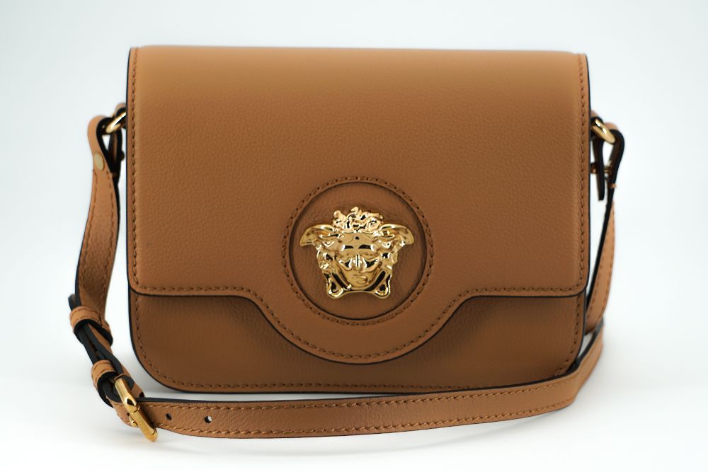 Versace Elegant Calf Leather Shoulder Bag in Brown Versace