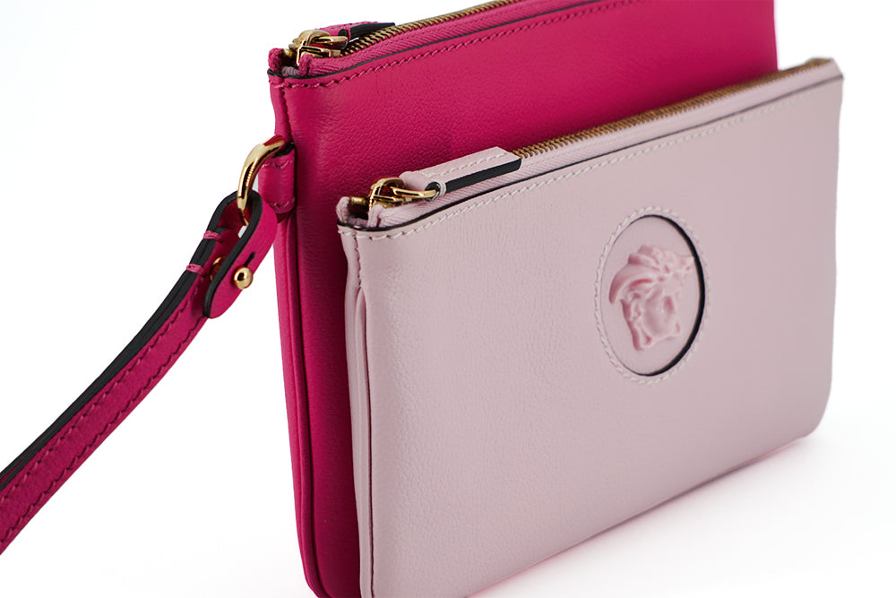 Versace Elegant Pink Leather Pouch Clutch Versace