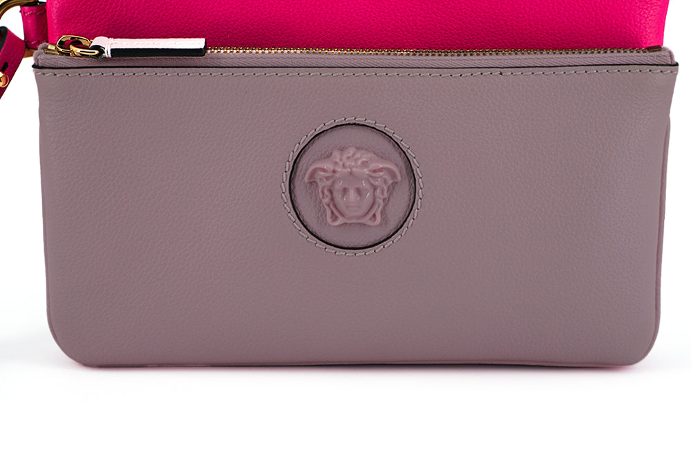 Versace Elegant Pink Leather Pouch Clutch Versace