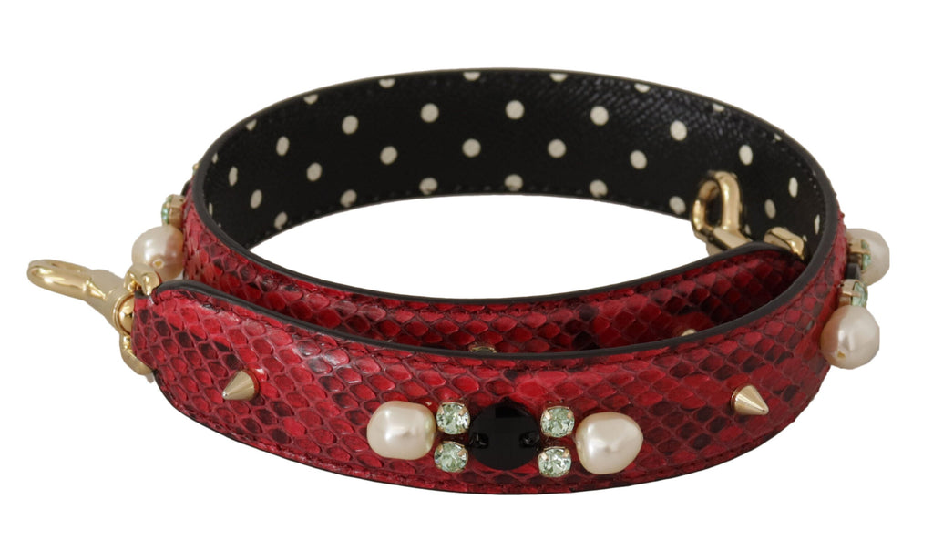 Dolce & Gabbana Red Exotic Leather Crystals Bag Shoulder Strap Dolce & Gabbana