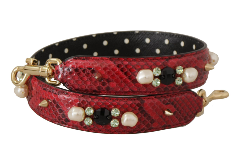 Dolce & Gabbana Red Exotic Leather Crystals Bag Shoulder Strap Dolce & Gabbana