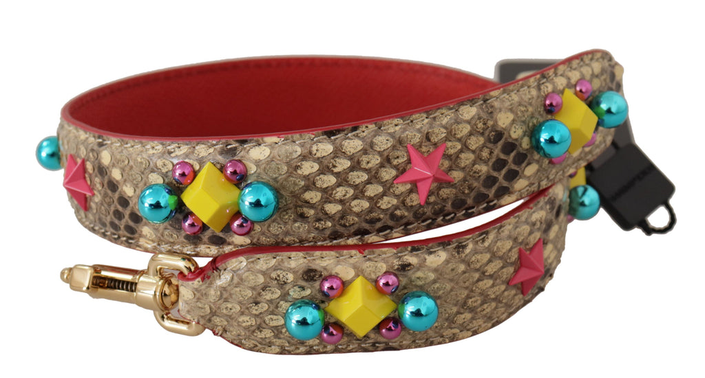 Dolce & Gabbana Beige Python Leather Crystals Shoulder Strap Dolce & Gabbana