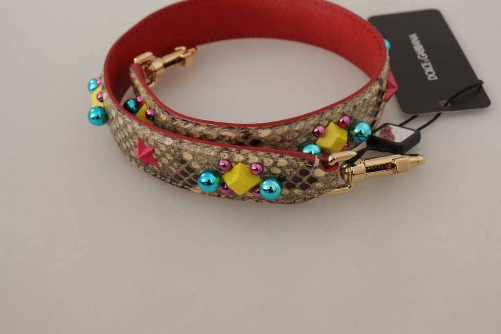 Dolce & Gabbana Beige Python Leather Crystals Shoulder Strap Dolce & Gabbana