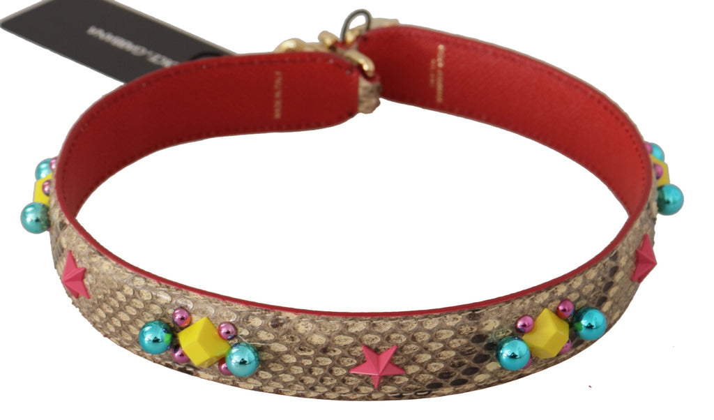 Dolce & Gabbana Beige Python Leather Crystals Shoulder Strap Dolce & Gabbana