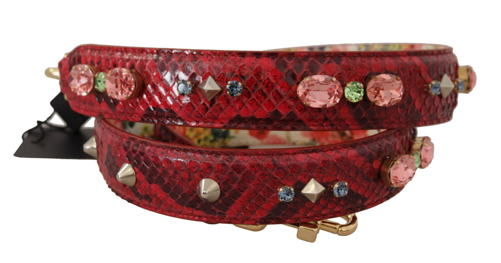 Dolce & Gabbana Red Exotic Leather Crystals Reversible Shoulder Strap Dolce & Gabbana