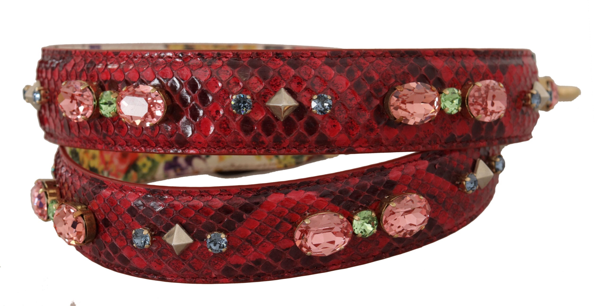 Dolce & Gabbana Red Exotic Leather Crystals Reversible Shoulder Strap Dolce & Gabbana