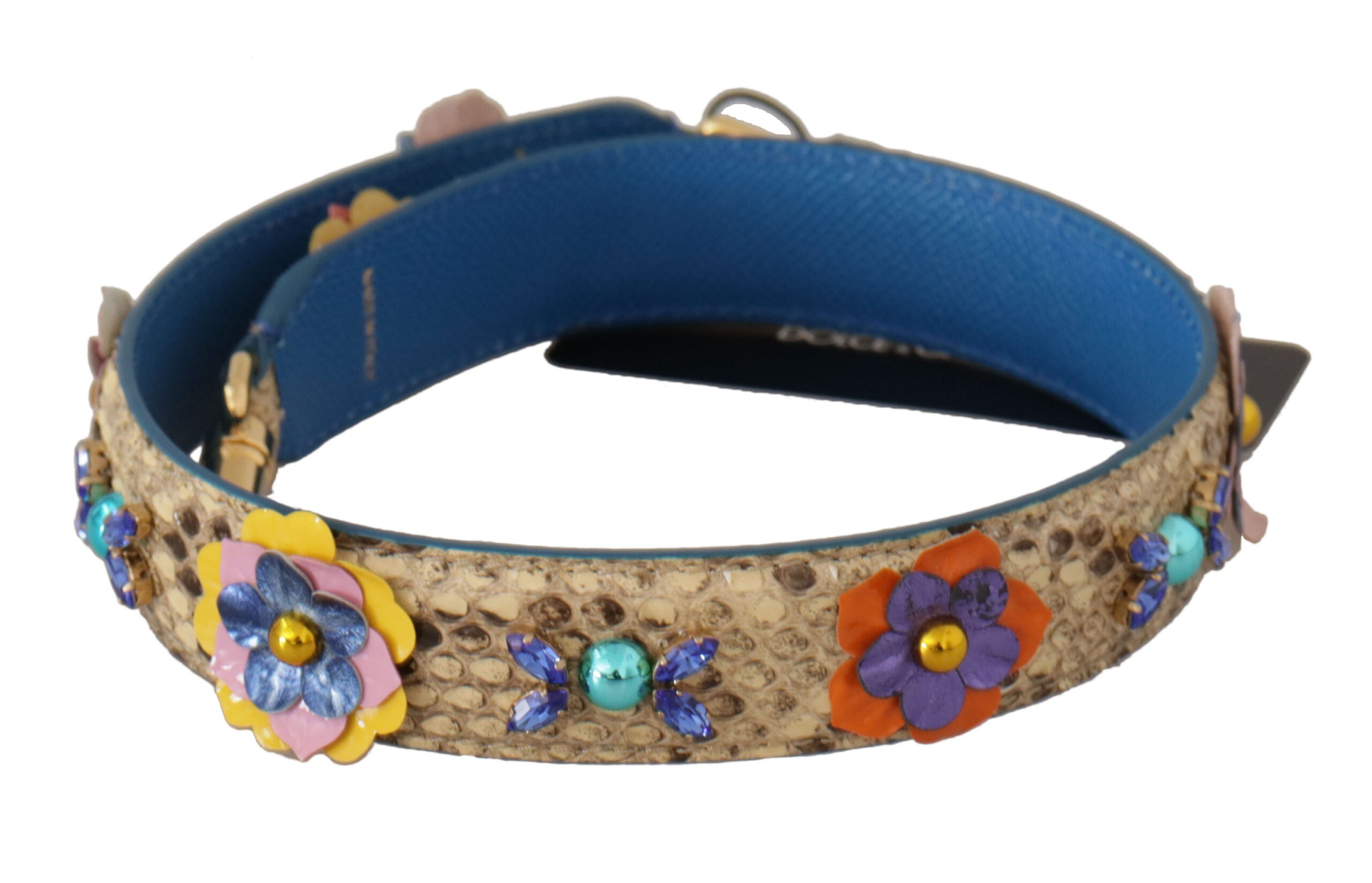 Dolce & Gabbana Beige Python Leather Floral Studded Shoulder Strap Dolce & Gabbana