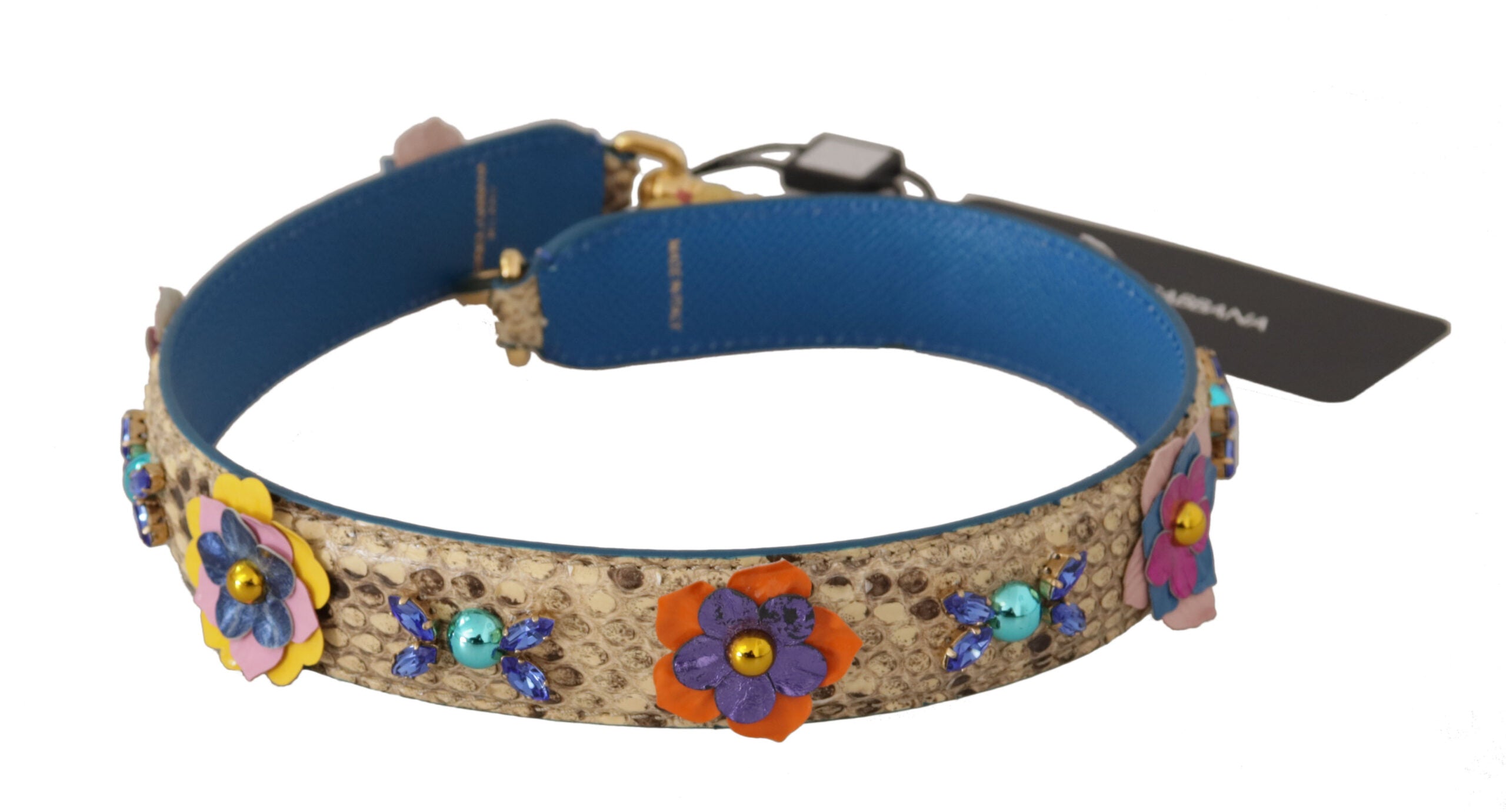 Dolce & Gabbana Beige Python Leather Floral Studded Shoulder Strap Dolce & Gabbana