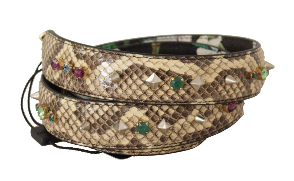 Dolce & Gabbana Beige Exotic Leather Crystals Reversible Shoulder Strap Dolce & Gabbana