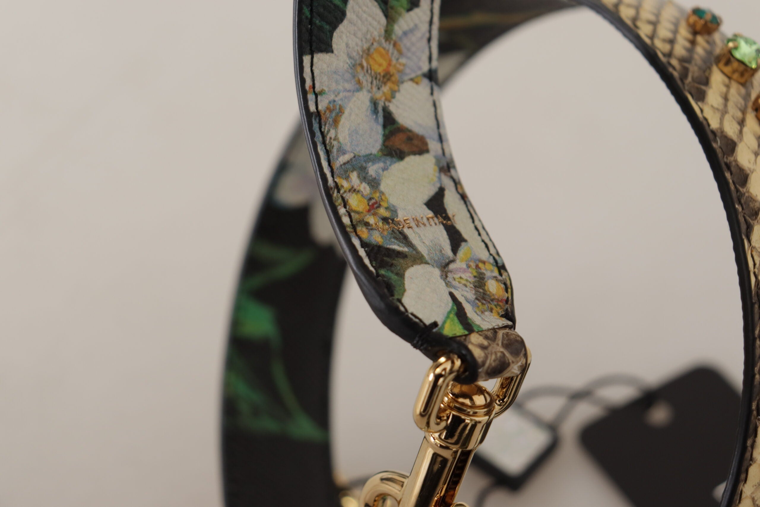 Dolce & Gabbana Beige Exotic Leather Crystals Reversible Shoulder Strap Dolce & Gabbana