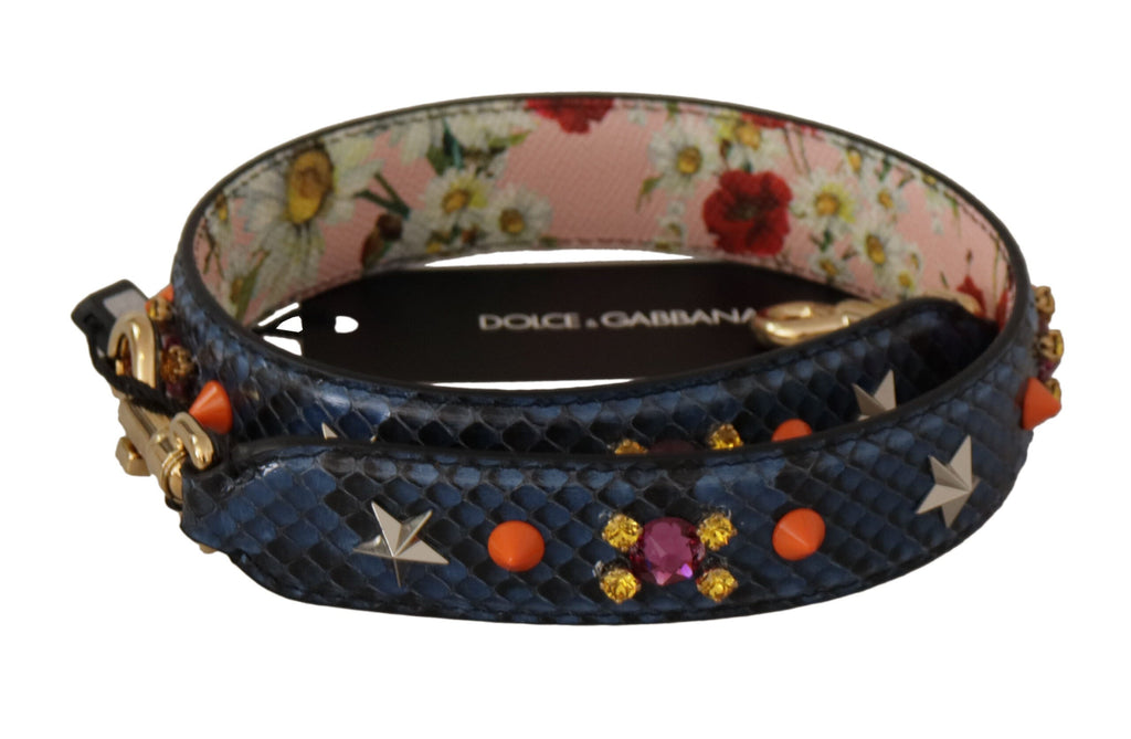 Dolce & Gabbana Blue Exotic Leather Crystals Reversible Shoulder Strap Dolce & Gabbana
