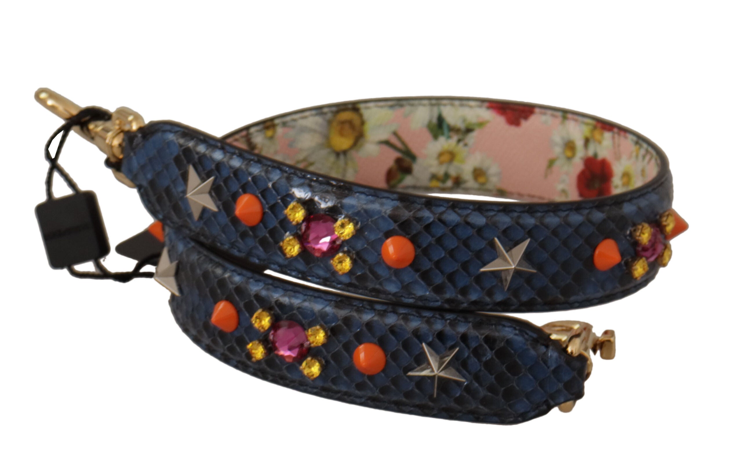 Dolce & Gabbana Blue Exotic Leather Crystals Reversible Shoulder Strap Dolce & Gabbana