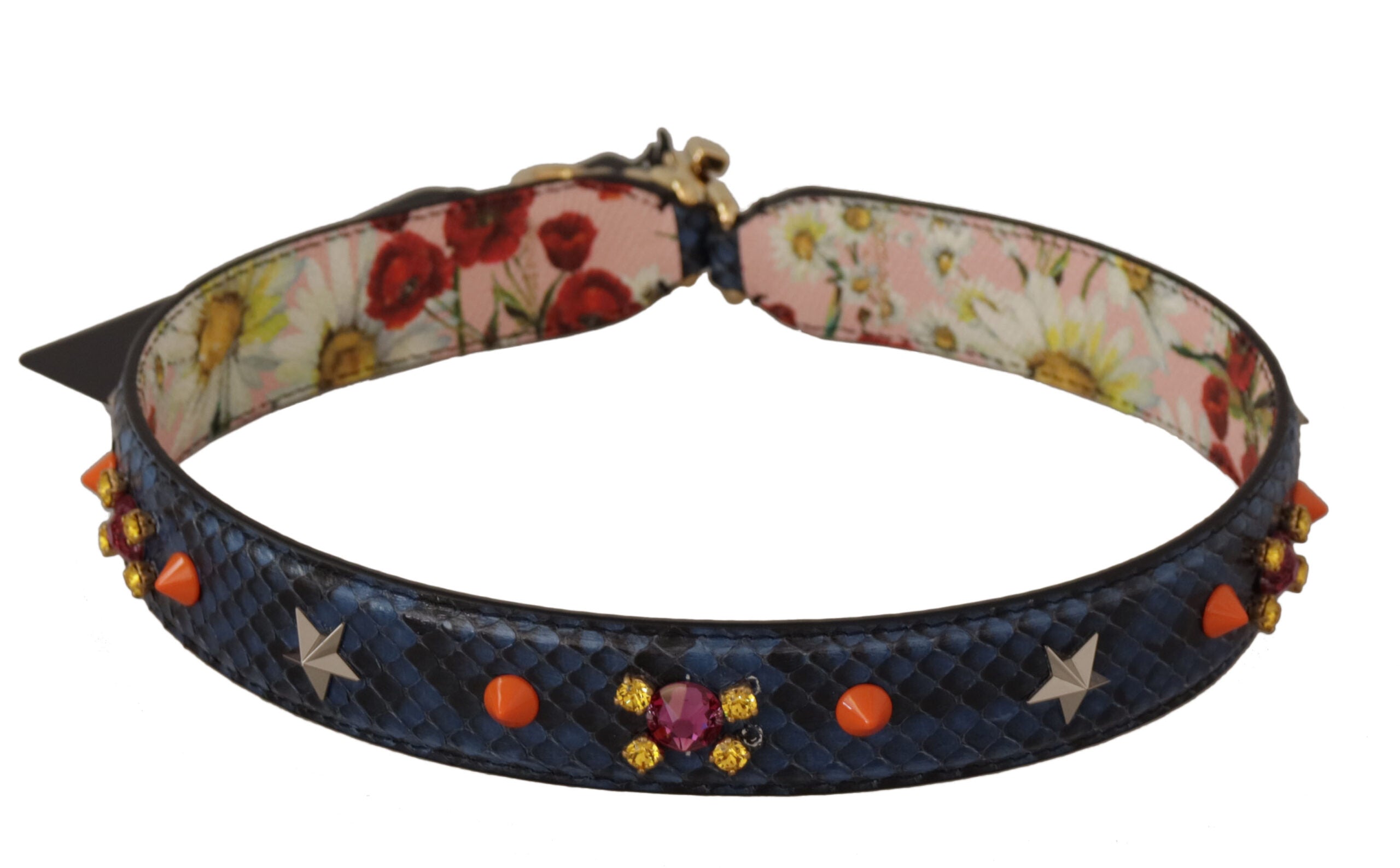 Dolce & Gabbana Blue Exotic Leather Crystals Reversible Shoulder Strap Dolce & Gabbana