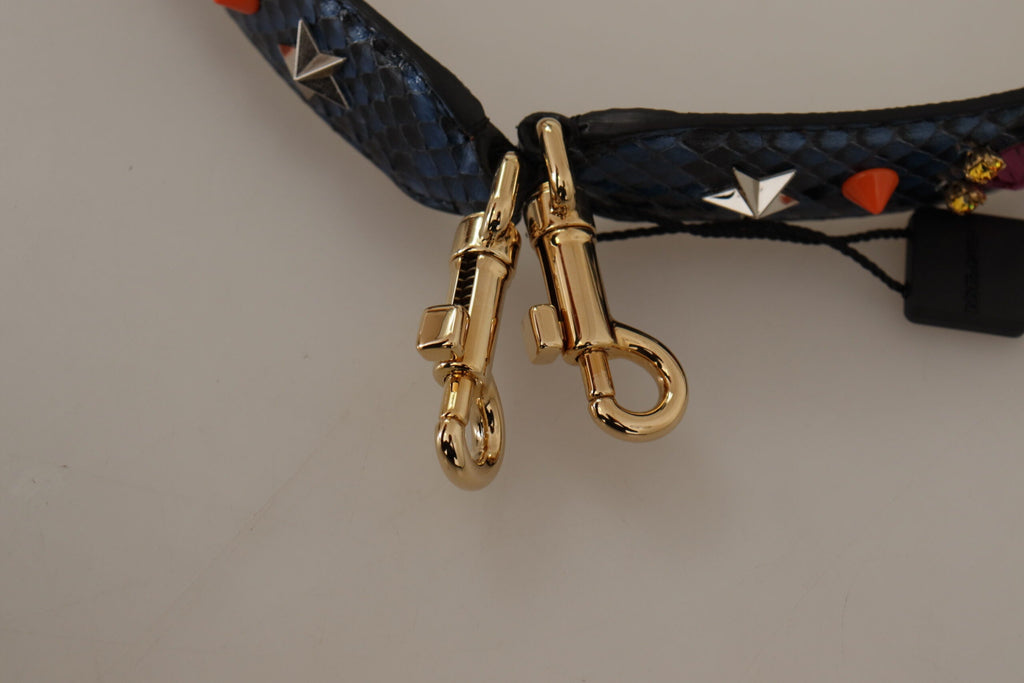 Dolce & Gabbana Blue Exotic Leather Crystals Reversible Shoulder Strap Dolce & Gabbana