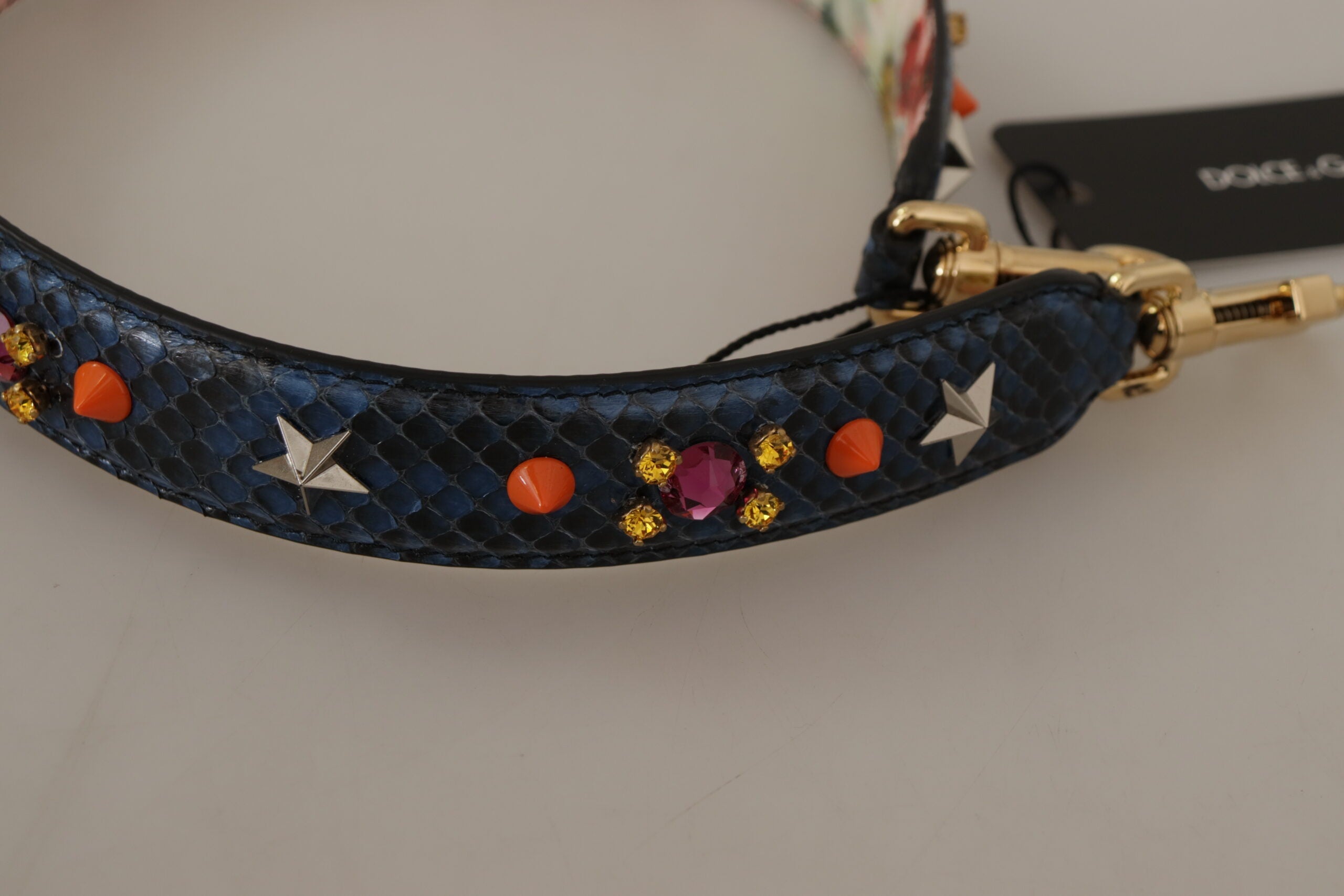 Dolce & Gabbana Blue Exotic Leather Crystals Reversible Shoulder Strap Dolce & Gabbana