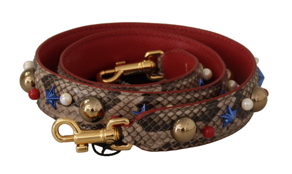 Dolce & Gabbana Brown Python Leather Studded Shoulder Strap Dolce & Gabbana