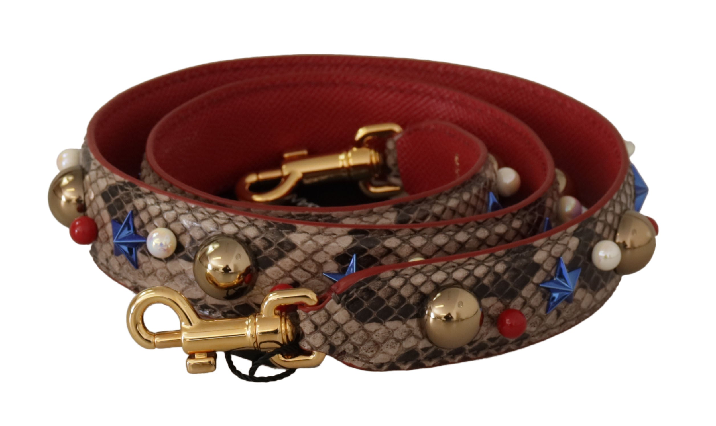 Dolce & Gabbana Brown Python Leather Studded Shoulder Strap Dolce & Gabbana