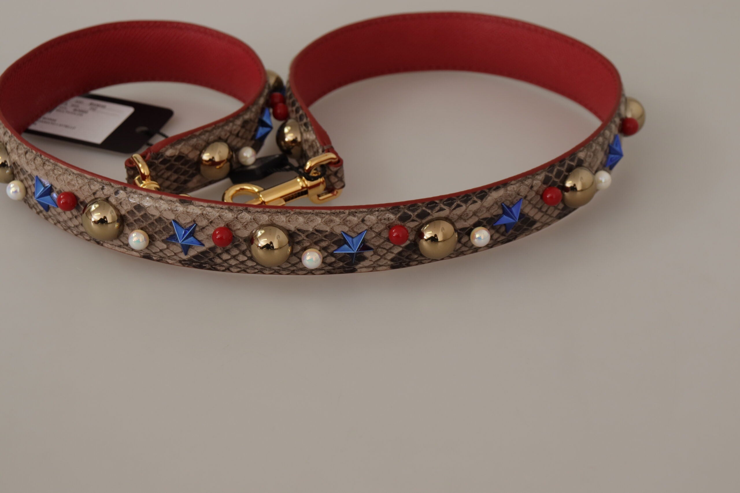 Dolce & Gabbana Brown Python Leather Studded Shoulder Strap Dolce & Gabbana