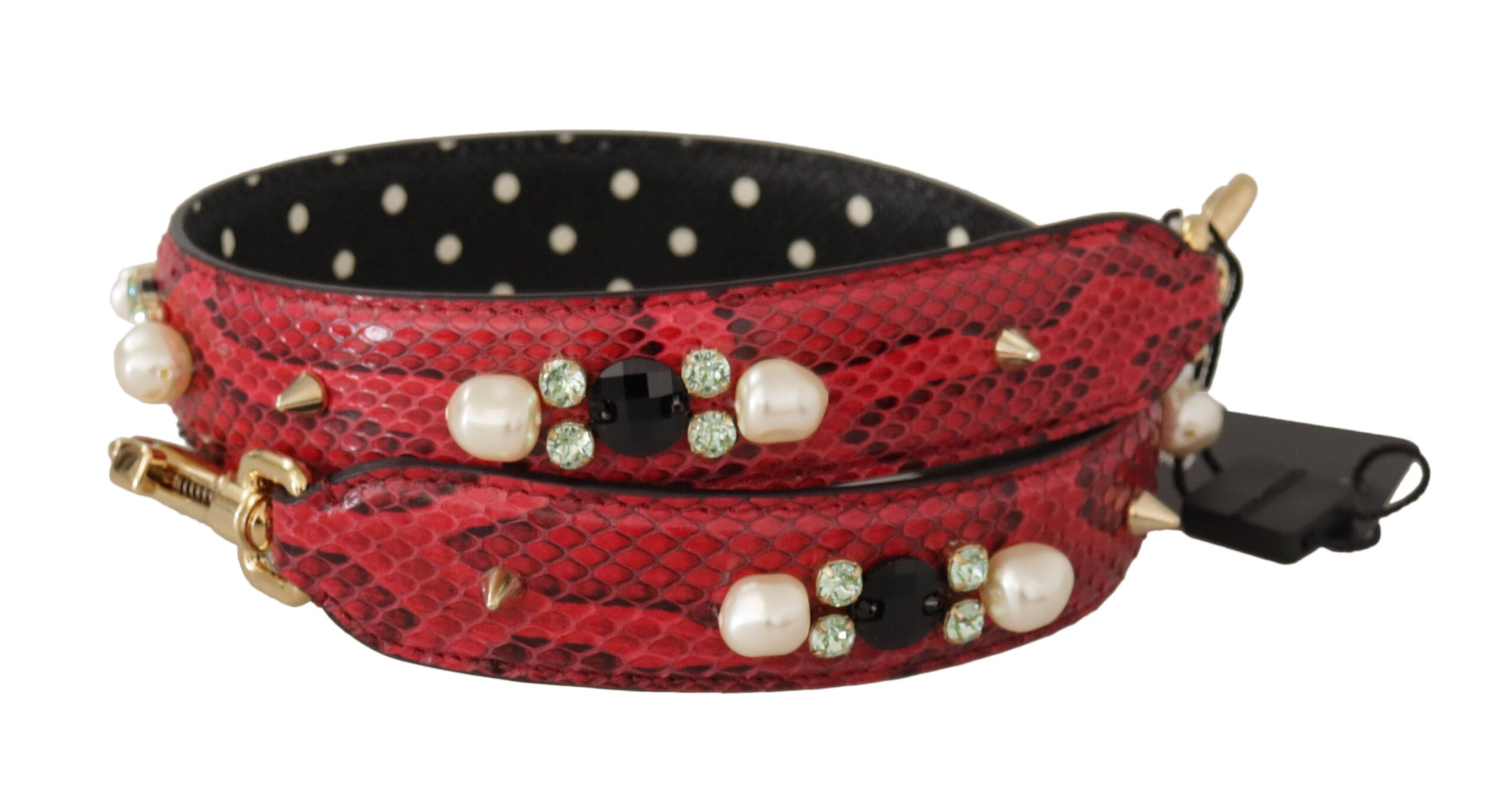 Dolce & Gabbana Red Python Leather Crystals Reversible Shoulder Strap Dolce & Gabbana