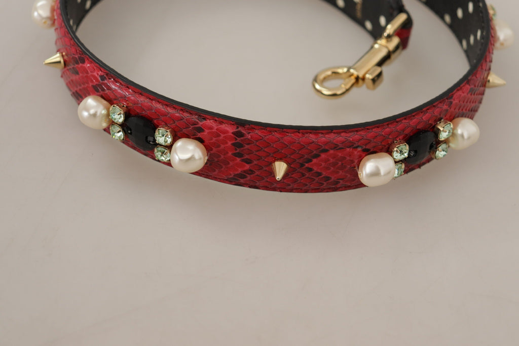 Dolce & Gabbana Red Python Leather Crystals Reversible Shoulder Strap Dolce & Gabbana