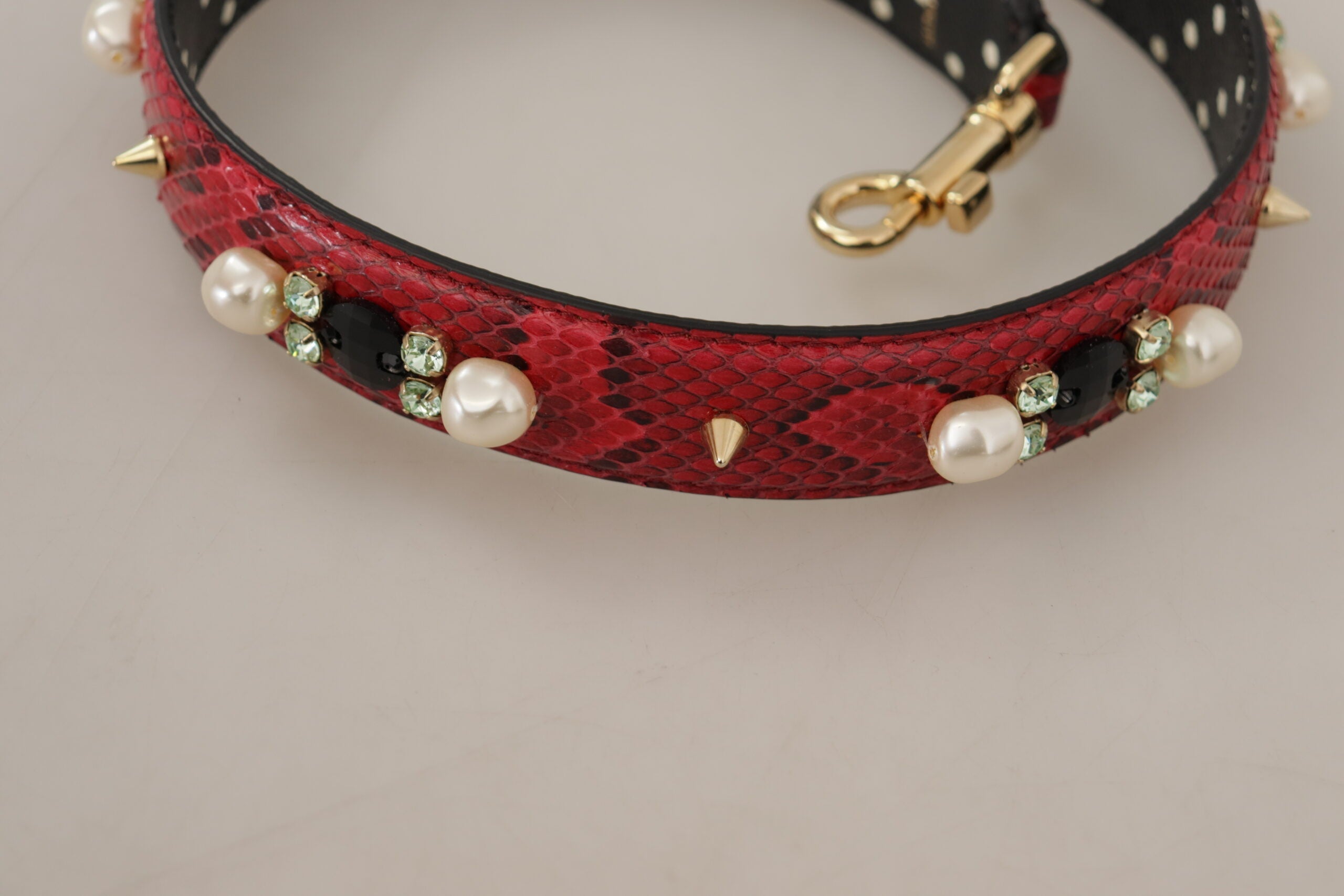 Dolce & Gabbana Red Python Leather Crystals Reversible Shoulder Strap Dolce & Gabbana