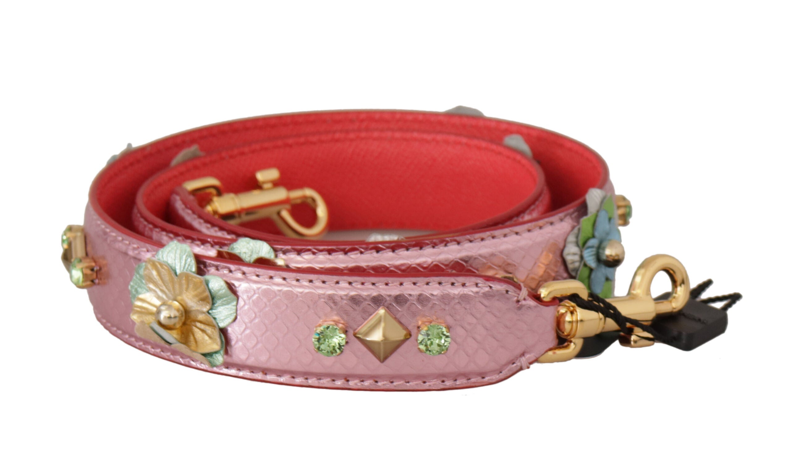 Dolce & Gabbana Metallic Pink Leather Studded Shoulder Strap Dolce & Gabbana