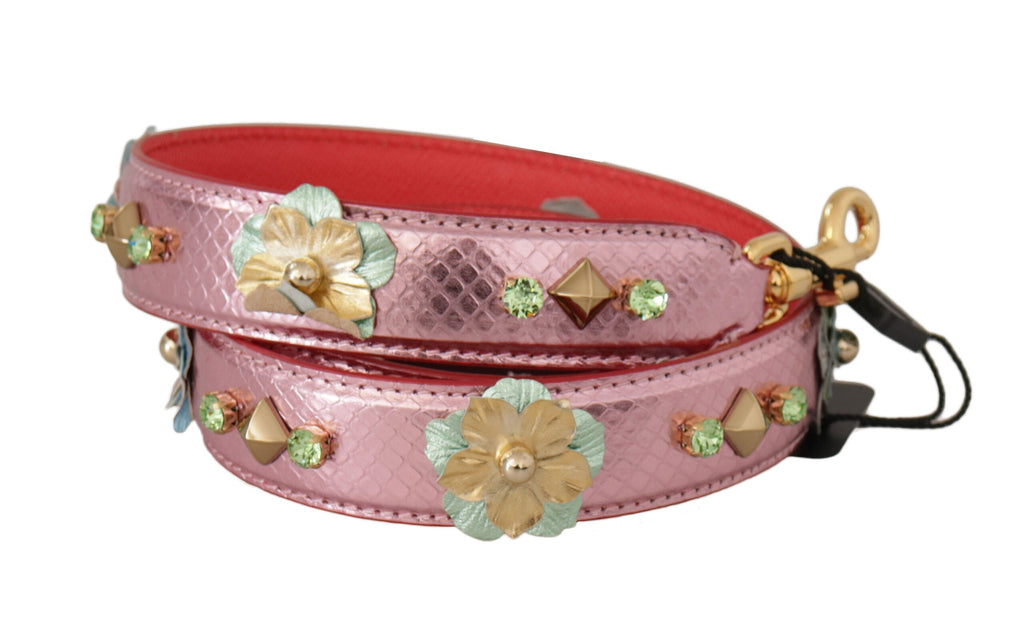 Dolce & Gabbana Metallic Pink Leather Studded Shoulder Strap Dolce & Gabbana