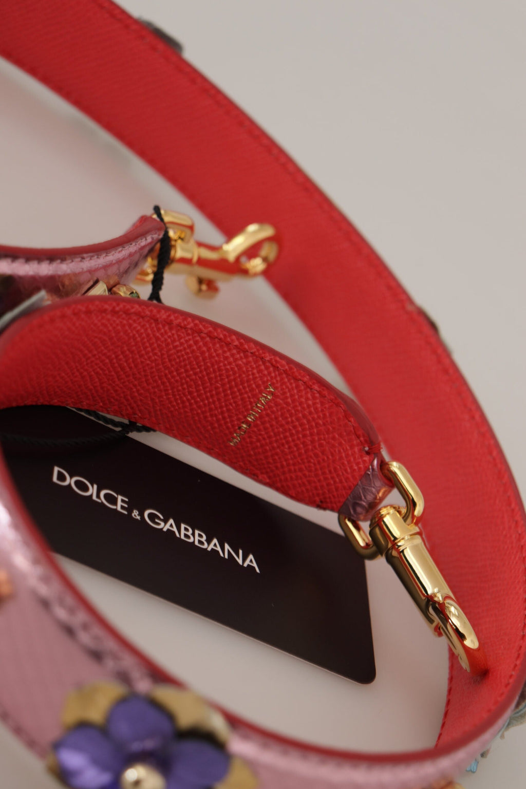 Dolce & Gabbana Metallic Pink Leather Studded Shoulder Strap Dolce & Gabbana