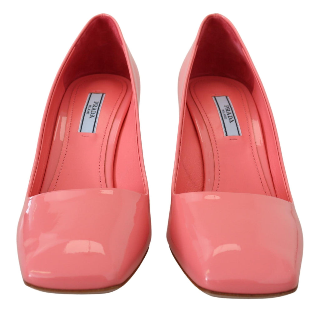 Prada Pink Patent Leather Block Heels Pumps Classic Prada