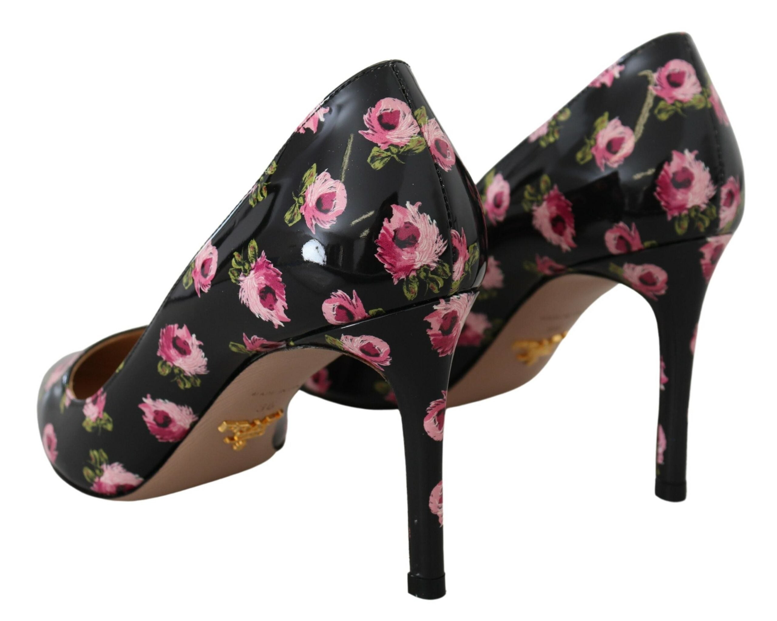 Prada Black Leather Floral Heels Stilettos Pumps Prada