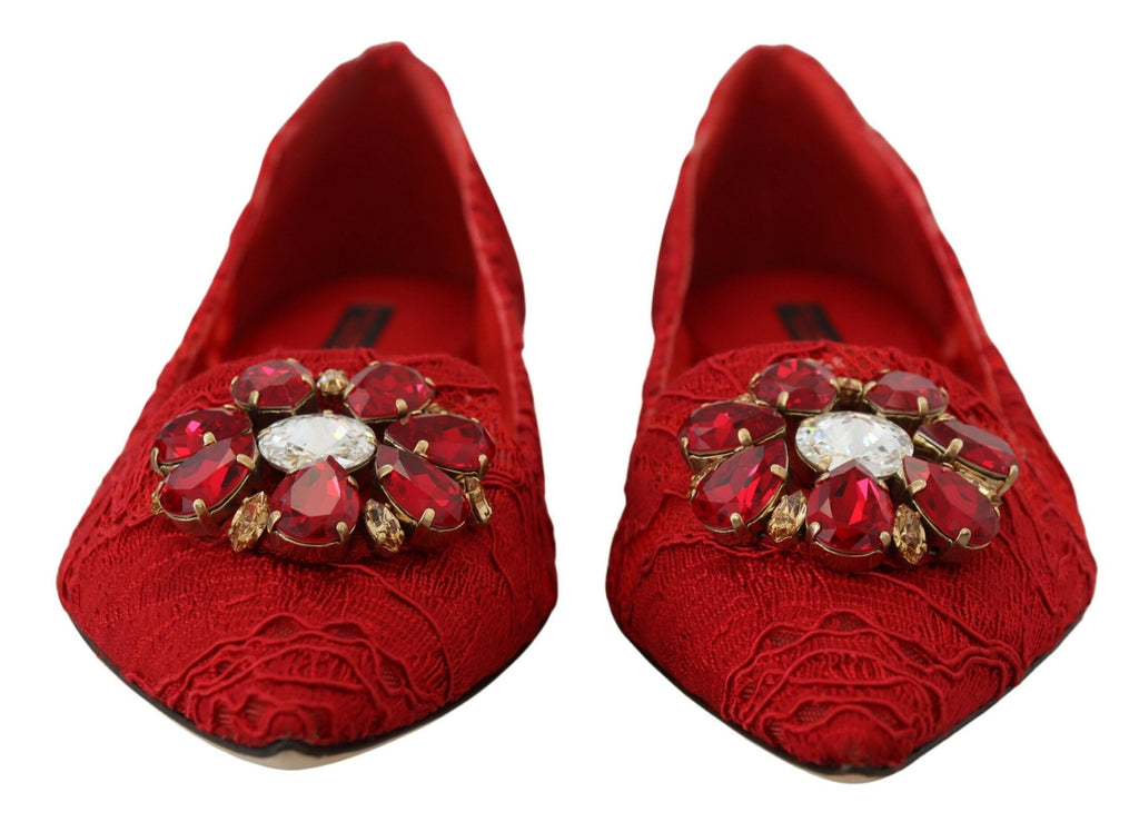 Dolce & Gabbana Red Taormina Crystals Loafers Flats Shoes Dolce & Gabbana