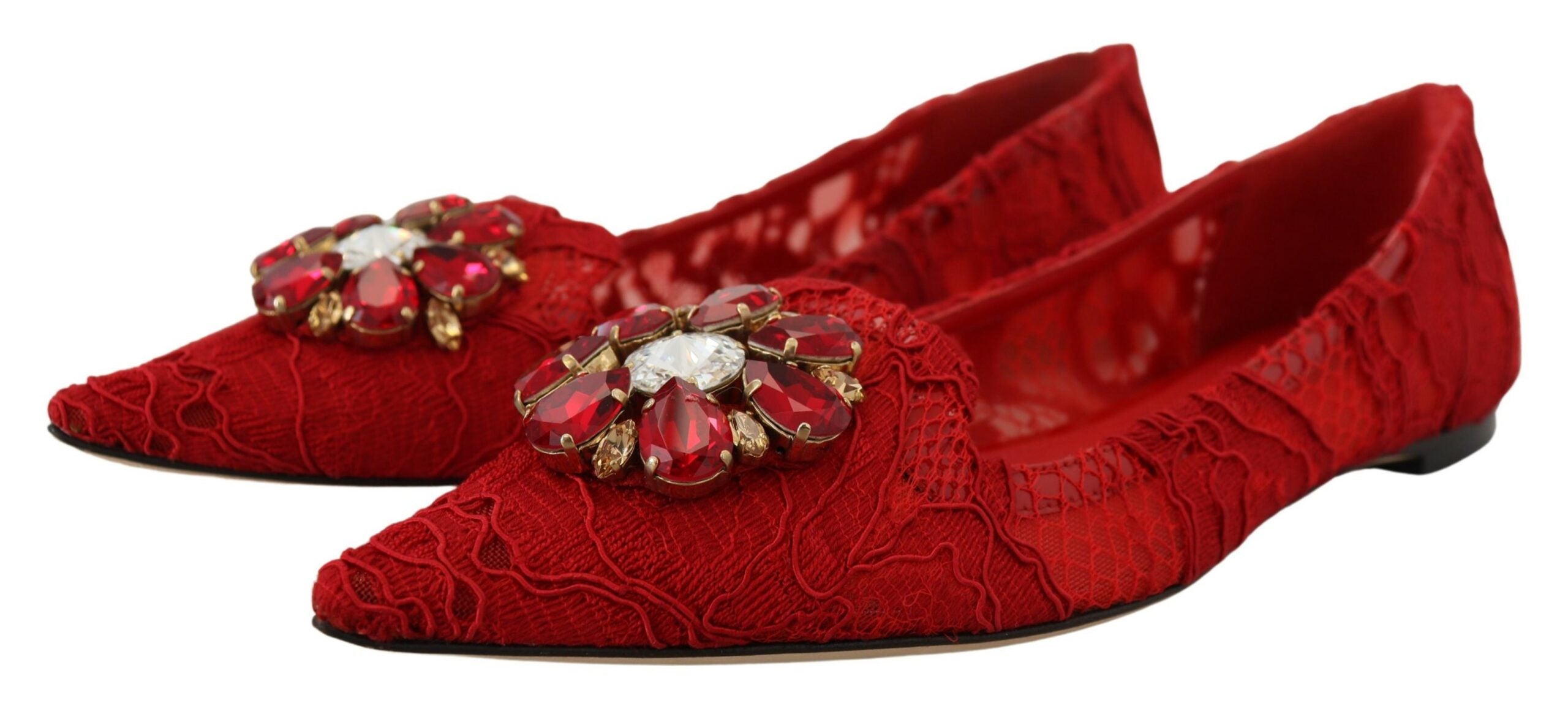 Dolce & Gabbana Red Taormina Crystals Loafers Flats Shoes Dolce & Gabbana