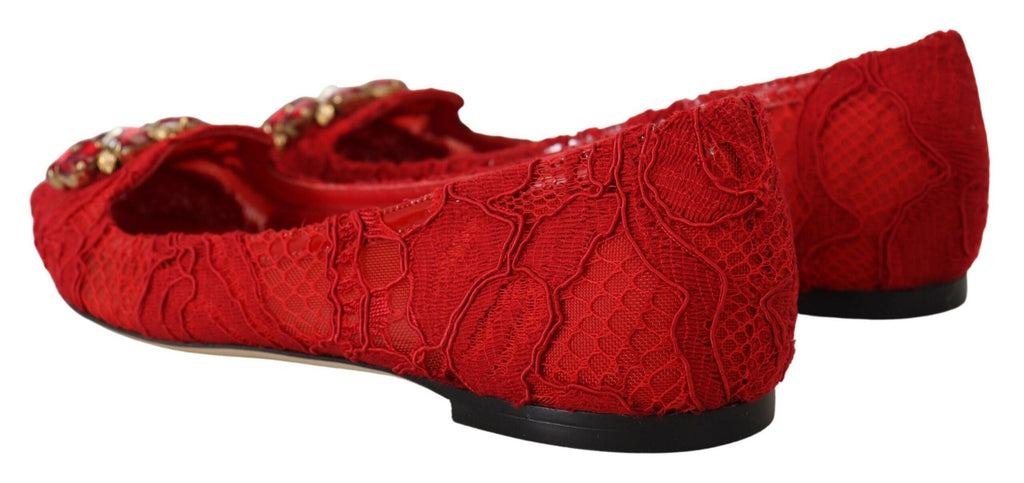Dolce & Gabbana Red Taormina Crystals Loafers Flats Shoes Dolce & Gabbana