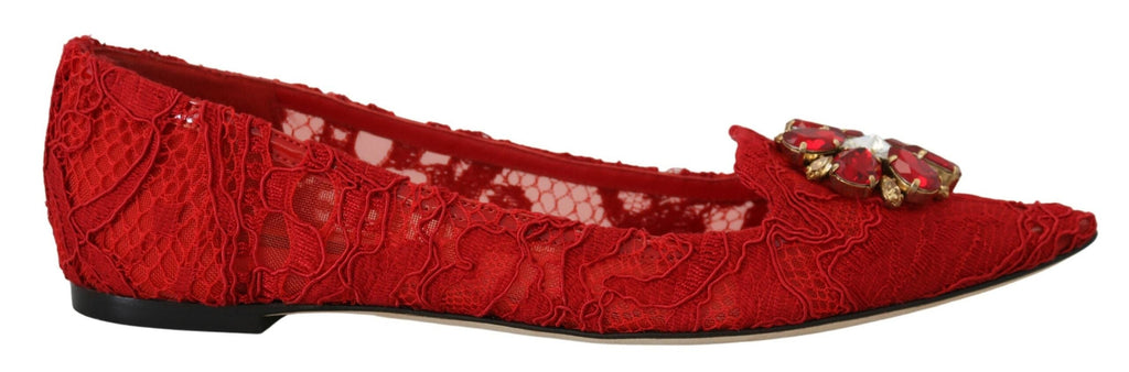 Dolce & Gabbana Red Taormina Crystals Loafers Flats Shoes Dolce & Gabbana