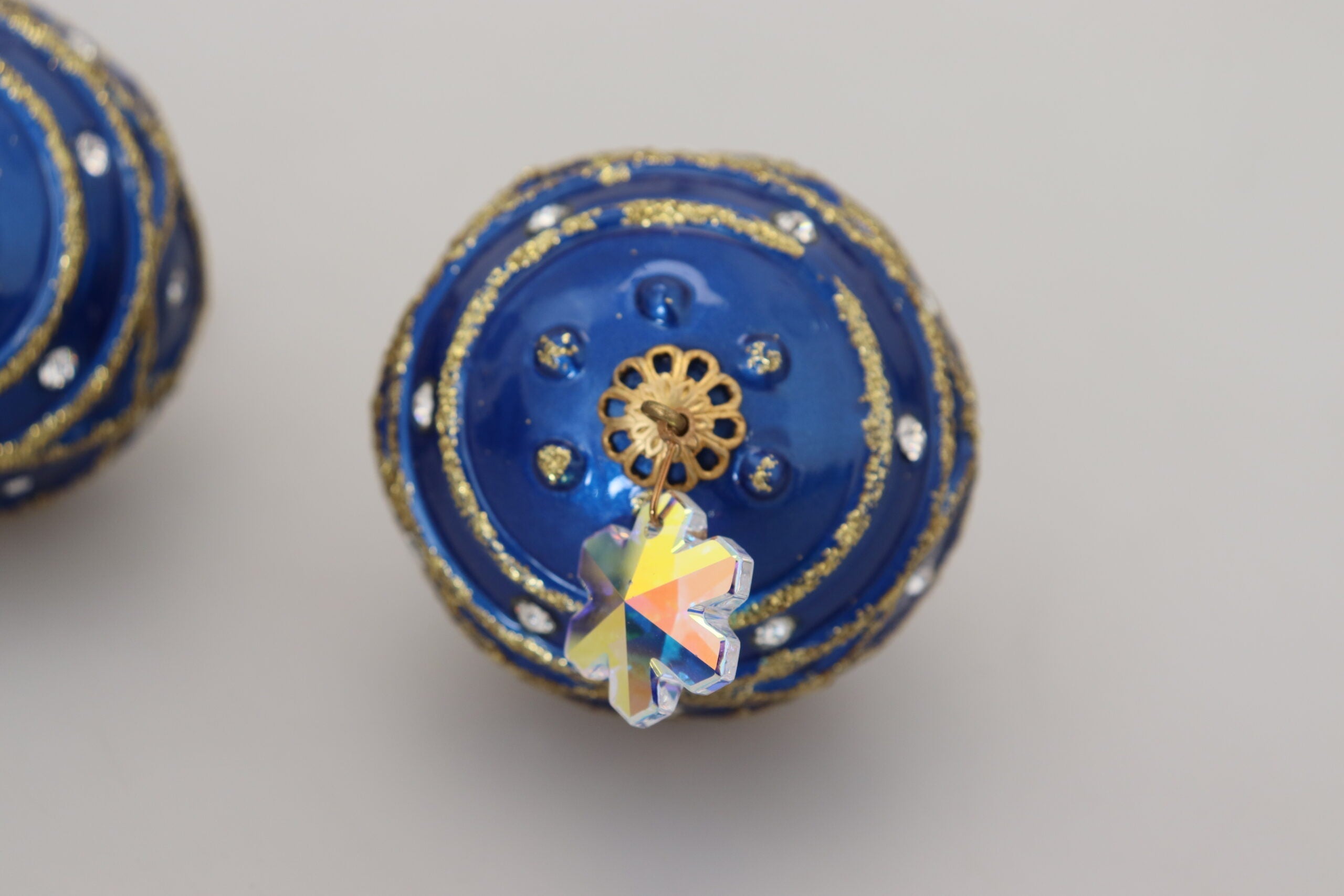 Dolce & Gabbana Gold Brass Blue Dangle Ball Crystal Clip On Earrings Dolce & Gabbana