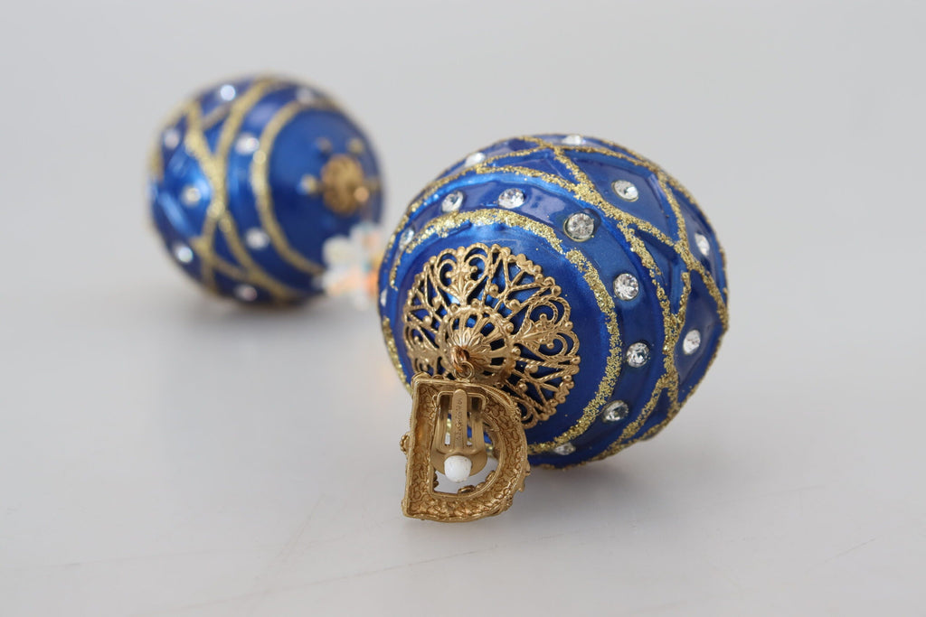 Dolce & Gabbana Gold Brass Blue Dangle Ball Crystal Clip On Earrings Dolce & Gabbana