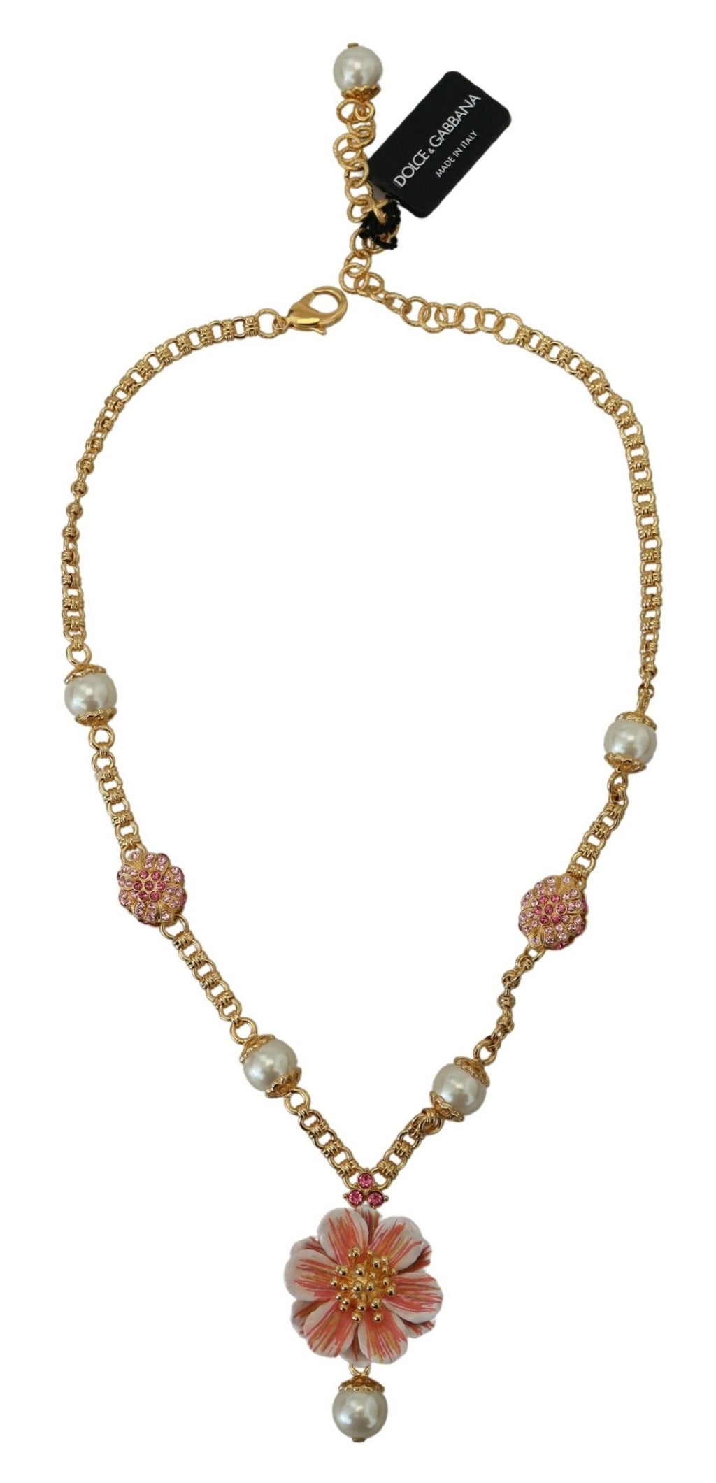 Dolce & Gabbana Gold Tone Floral Crystals Pink Embellished Necklace Dolce & Gabbana