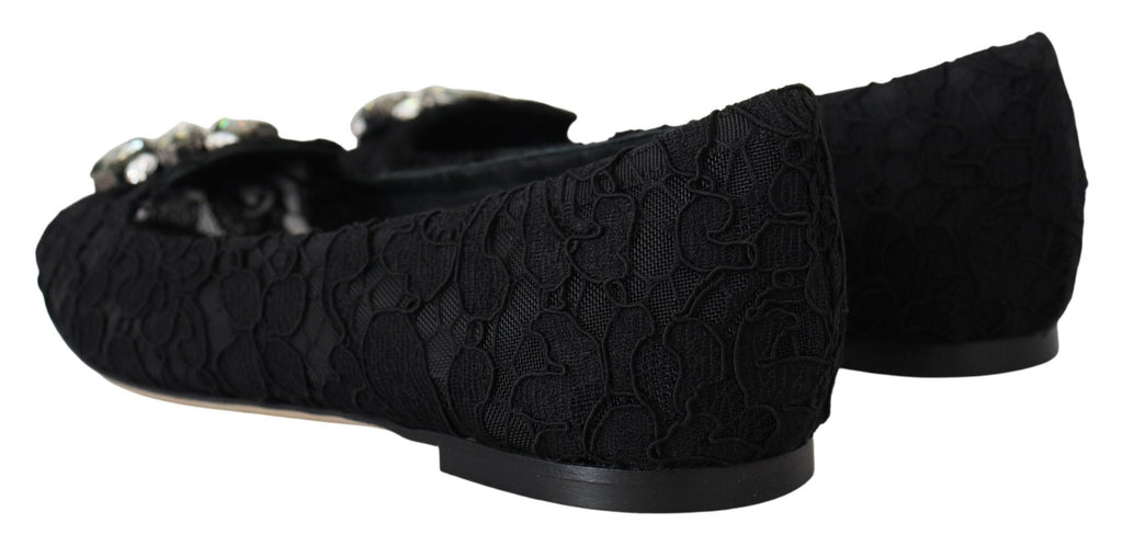 Dolce & Gabbana Black Taormina Lace Crystals Flats Shoes Dolce & Gabbana